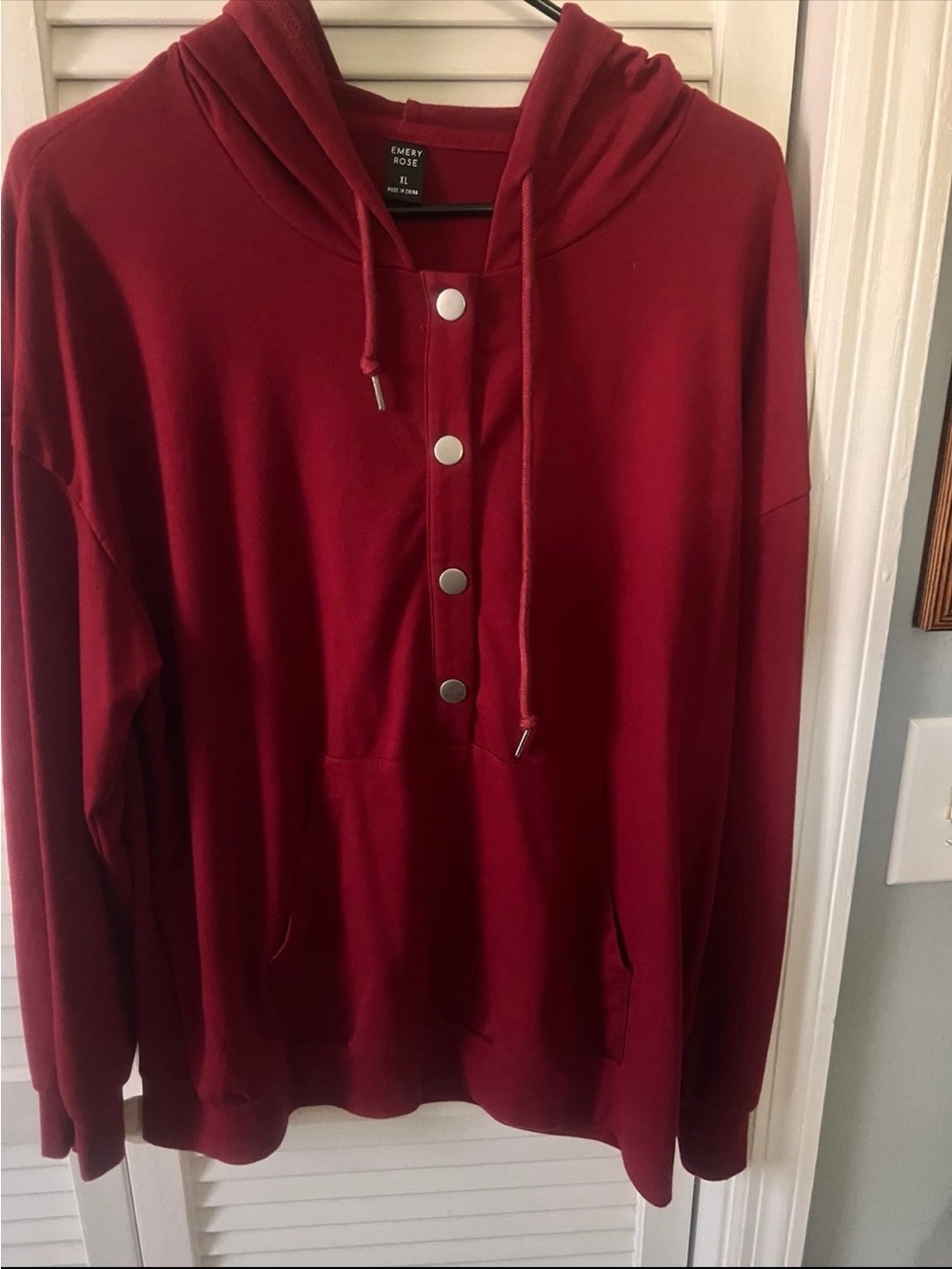 Emery Rose Snap-Front Hooded Pullover - Deep Red XL(#8) CP